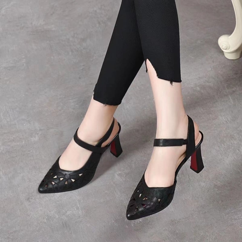 High-Heeled Sandals For Women, New Mid-Heel Thick-Heeled Women'S Shoes, Pointed-Toe Buckle Shoes - Image 4